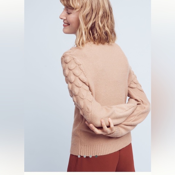 Anthropologie Lucy Paris joia scalloped sweater medium beige tan neutral - Picture 8 of 17